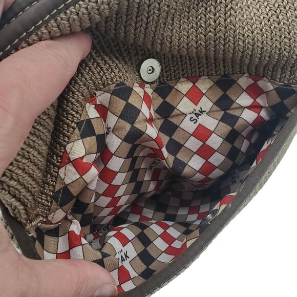 THE SAK Brown Crochet Braided Recycled Bottles Purse Shoulder Bag Pocketbook - Picture 6 of 7